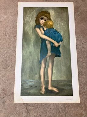 RARE Margaret Walter KEANE Vintage Big Eyes Lithograph The Caretaker + Bonus